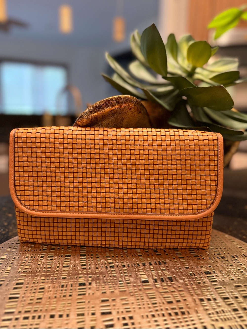 J. McLaughlin Orange Woven Fold-Over Clutch